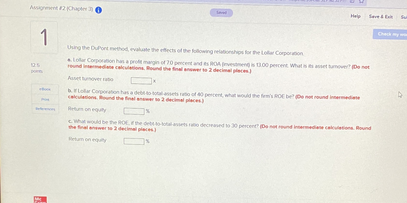 Assignment #2 (Chapter 3) i Saved Help Save &