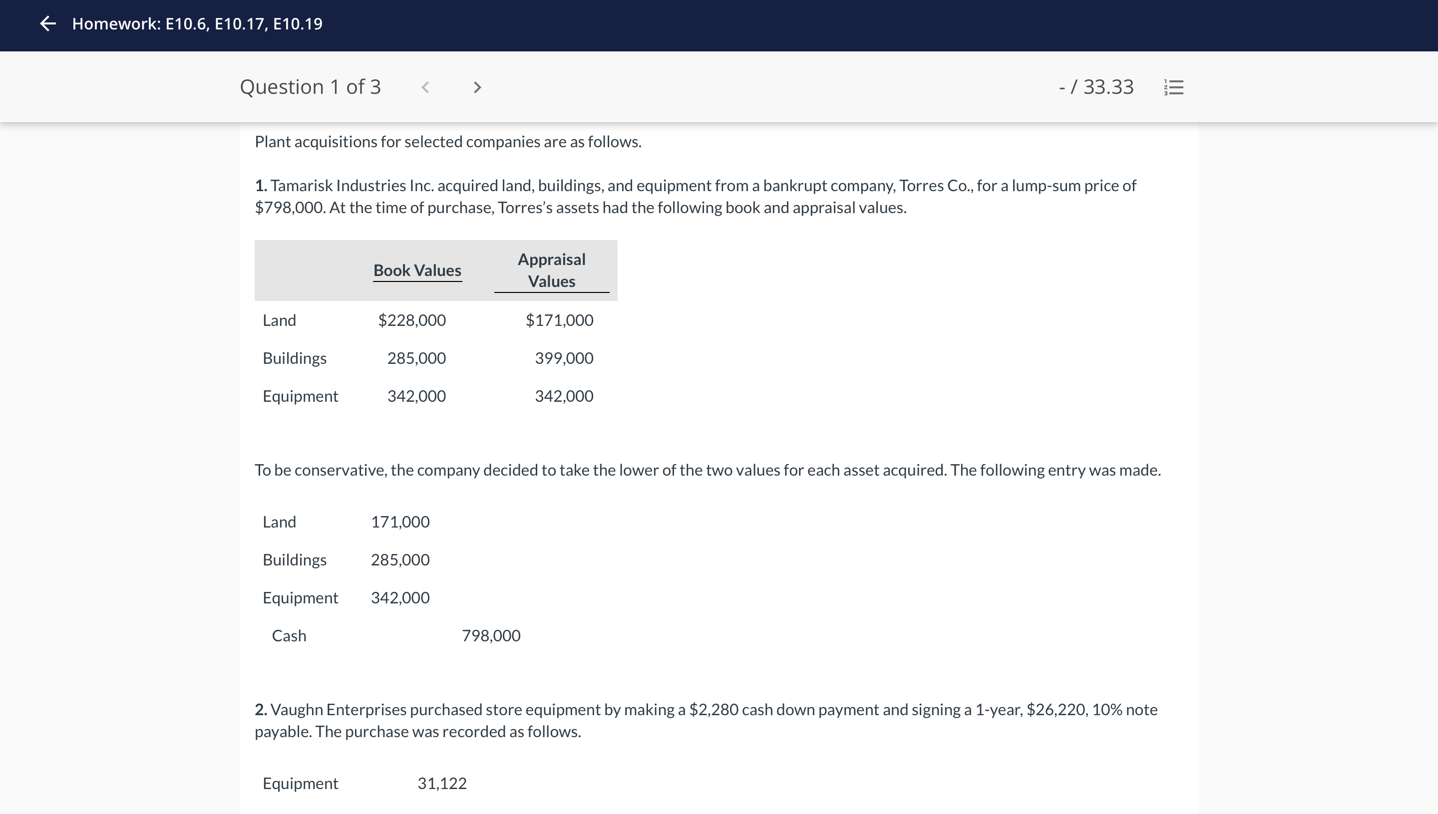 6 Homework: E10.6, E1017, E1019 Question 1 of3 <