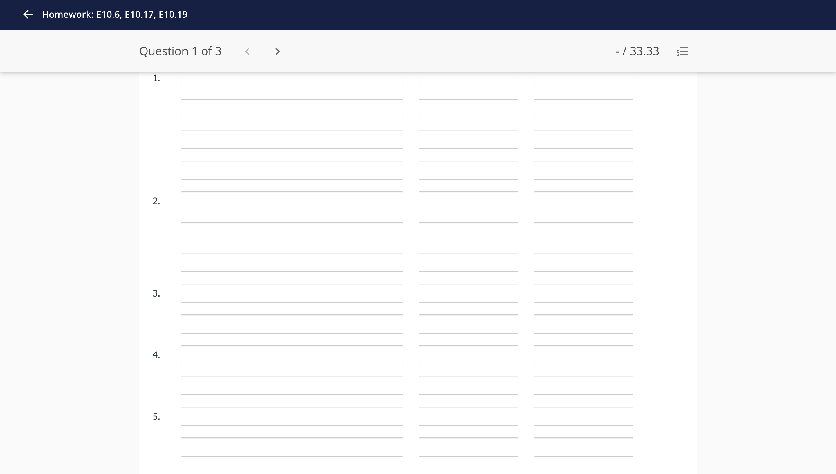 6 Homework: E10.6, E1017, E1019 Question 1 of3 <
