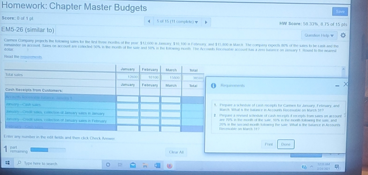 please help Homework: Chapter Master Budgets Save