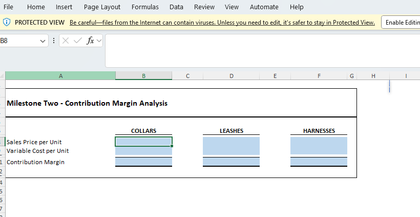 B C D E F G H Milestone One - Cost Classification