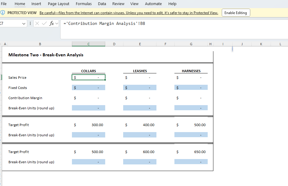 B C D E F G H Milestone One - Cost Classification