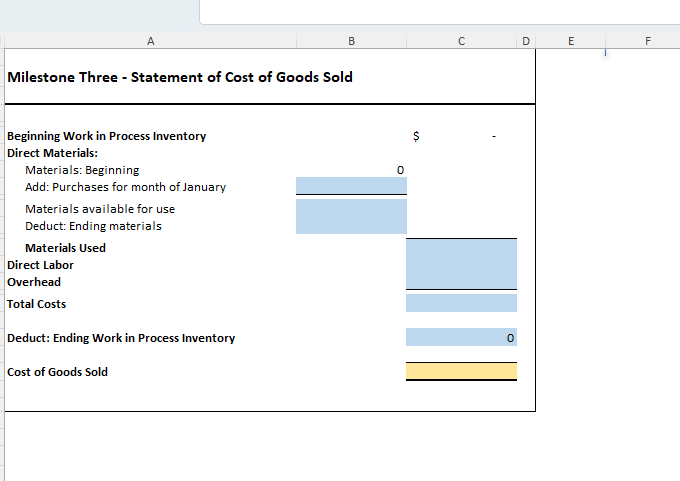 B C D E F G H Milestone One - Cost Classification