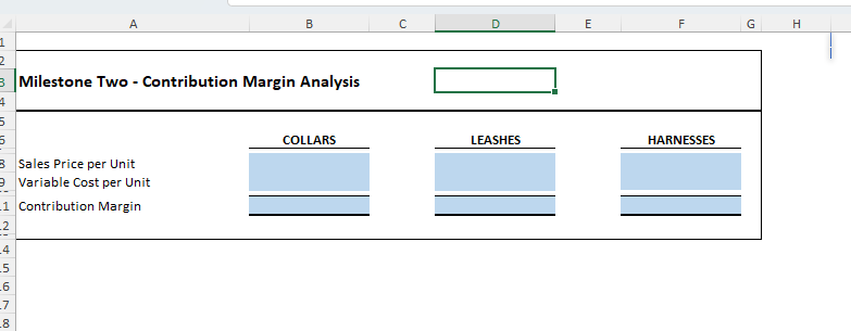B C D E F G H Milestone One - Cost Classification