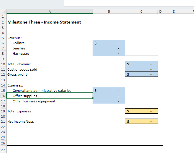 B C D E F G H Milestone One - Cost Classification