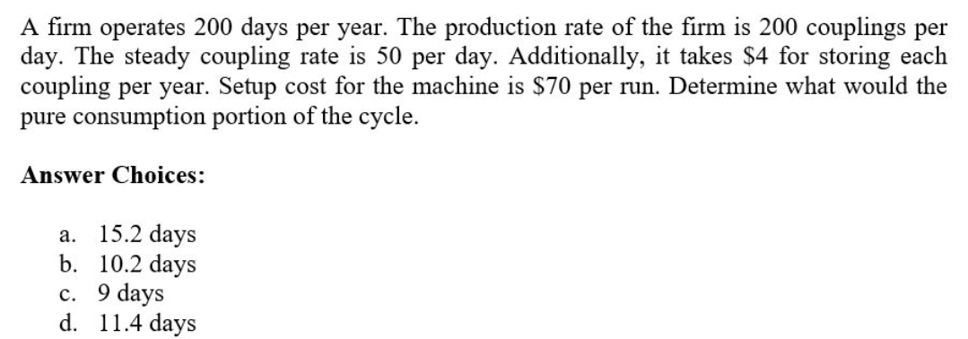 A rm operates 200 days per year. The production