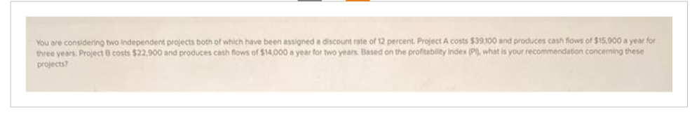 You are considering two Independent projects both