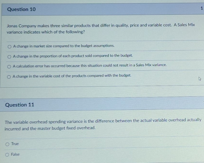 please find Question 10 Jonas Company makes three