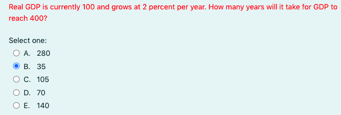 Real GDP is currently 100 and grows at 2 percent
