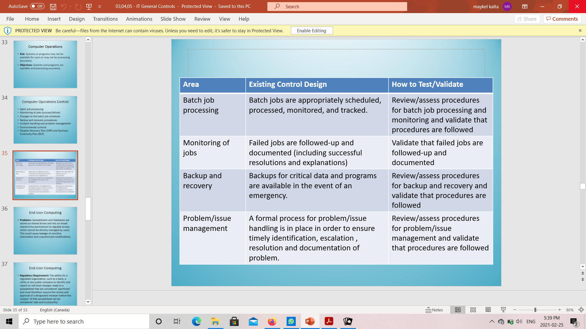 controls within the computer centre or computer