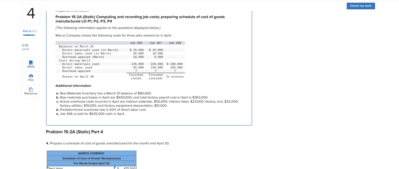 Check my work 4 Problem 15-2A (Static) Computing