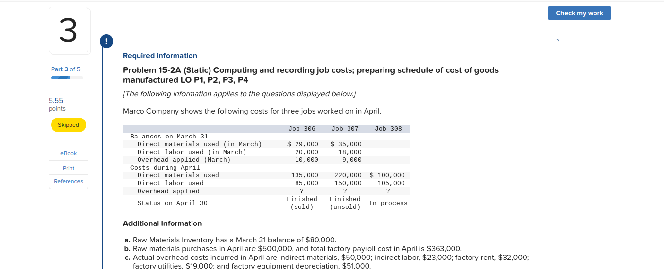 Check my work 4 Problem 15-2A (Static) Computing