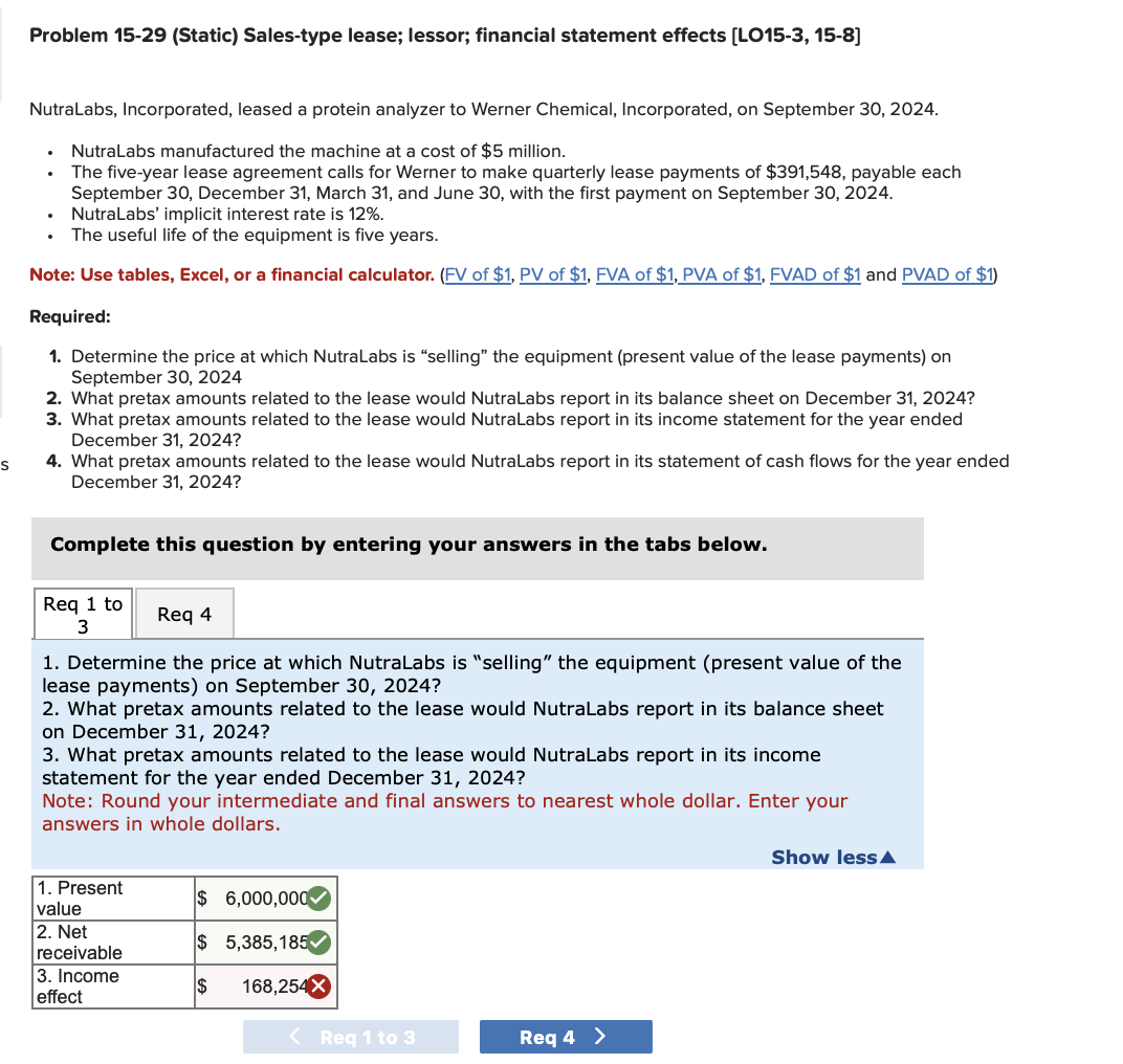Problem 15-29 (Static) Sales-type lease; lessor;