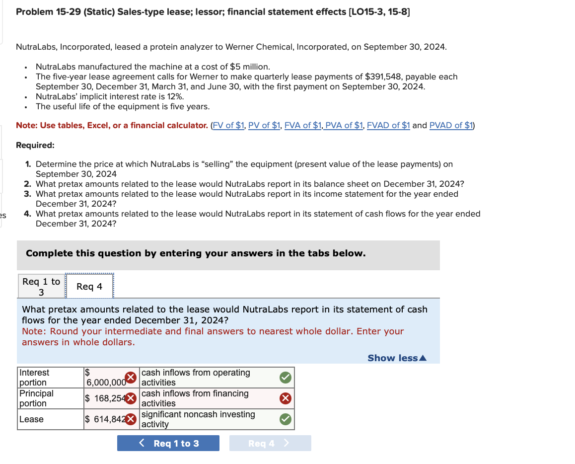 Problem 15-29 (Static) Sales-type lease; lessor;