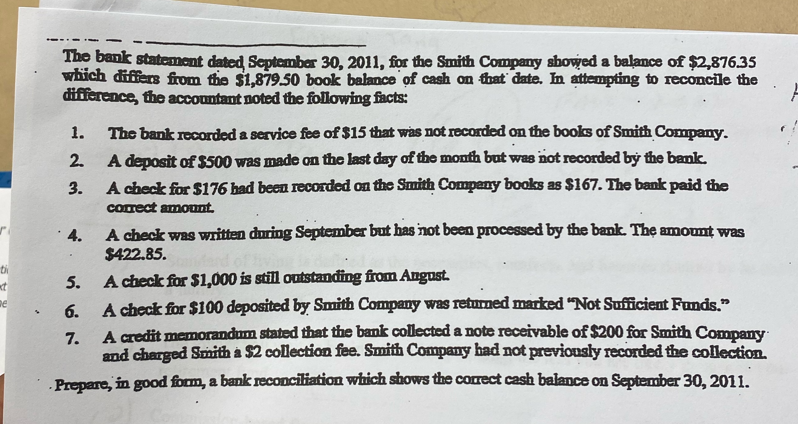. - . . .. The bank statement dated September 30,