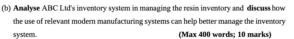 (b) Analyse ABC Ltd's inventory system in