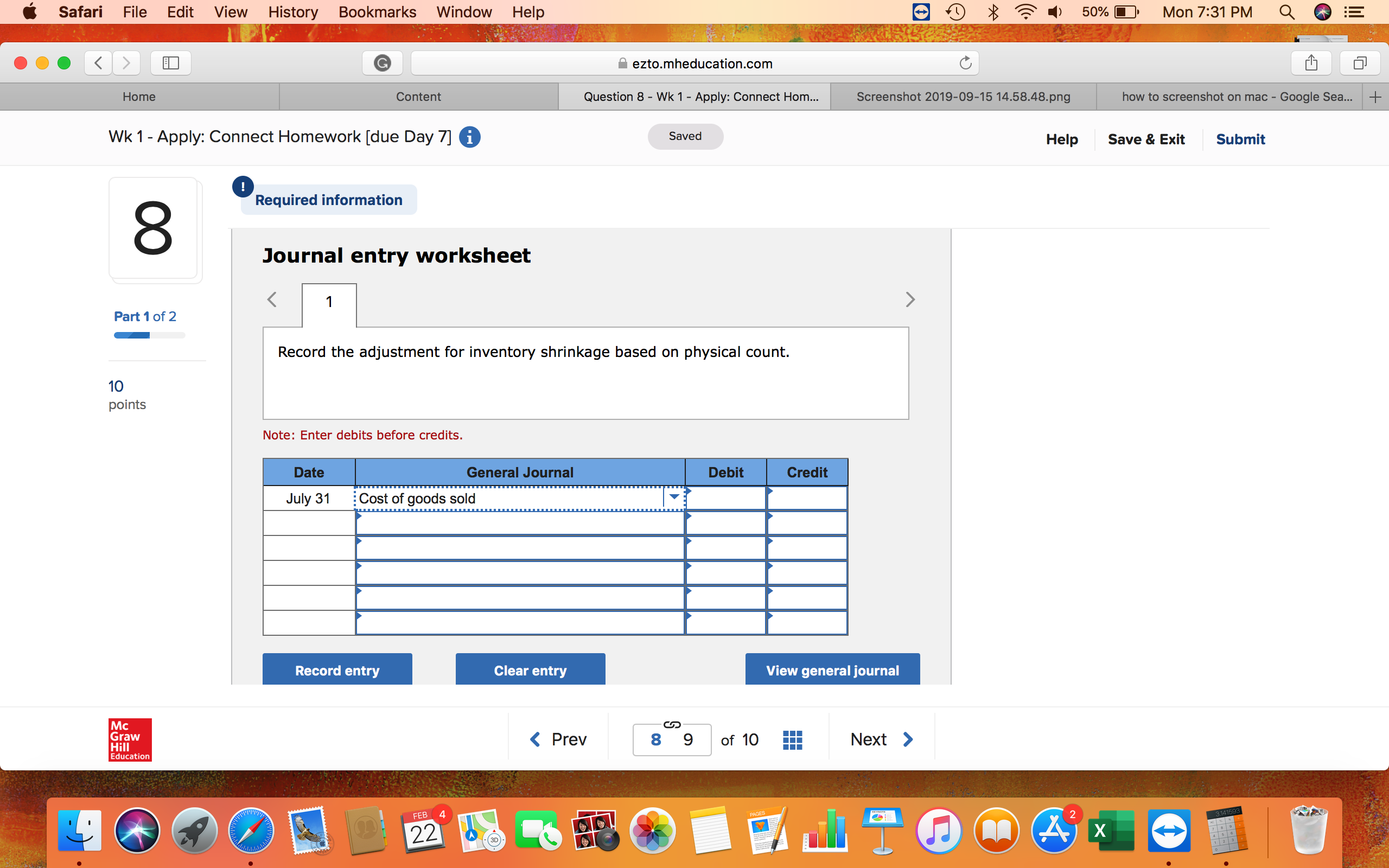 Please fill out the table below Safari File Edit