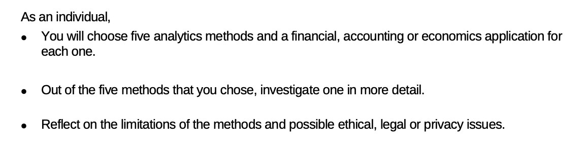 As an individual, You will choose five analytics