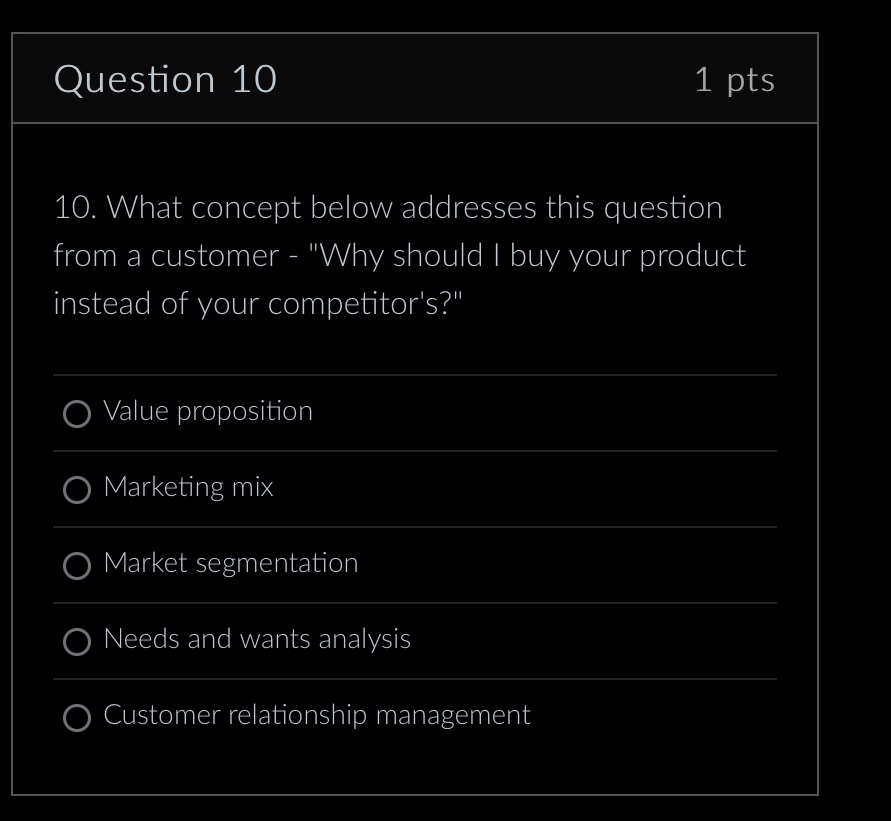 Question 10 1 pts 10. What concept below