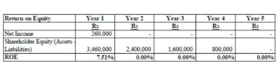 Return on Equity Year 1 Year ? Year 3 Year 4 Year