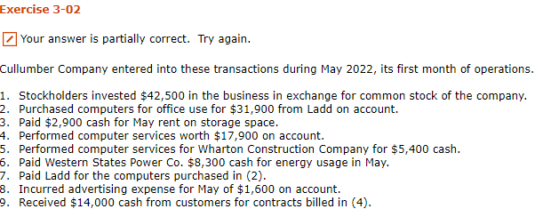 Exercise 3-02 # Your answer is partially correct.