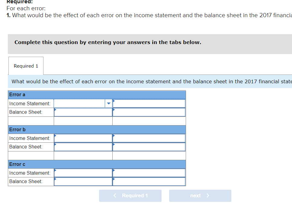 Required: For each error: 1. What would be the