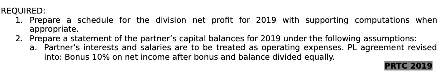 REQUIRED: 1. Prepare a schedule for the division