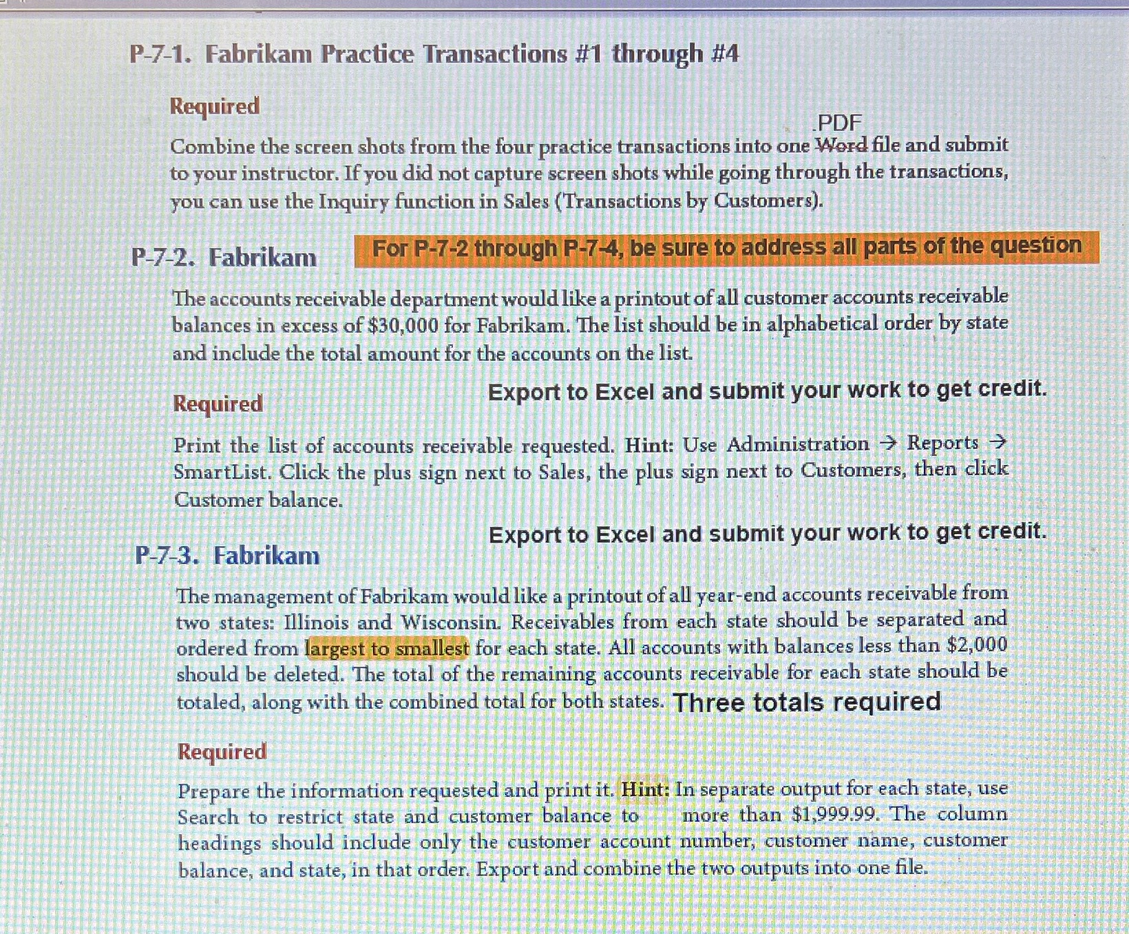 P-7-1. Fabrikam Practice Transactions #1 through
