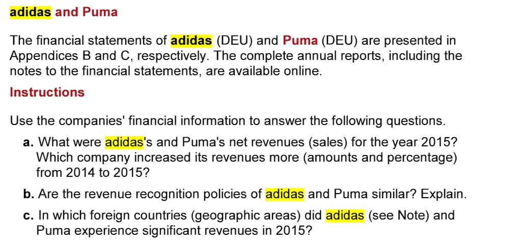 adidas and Puma The financial statements of