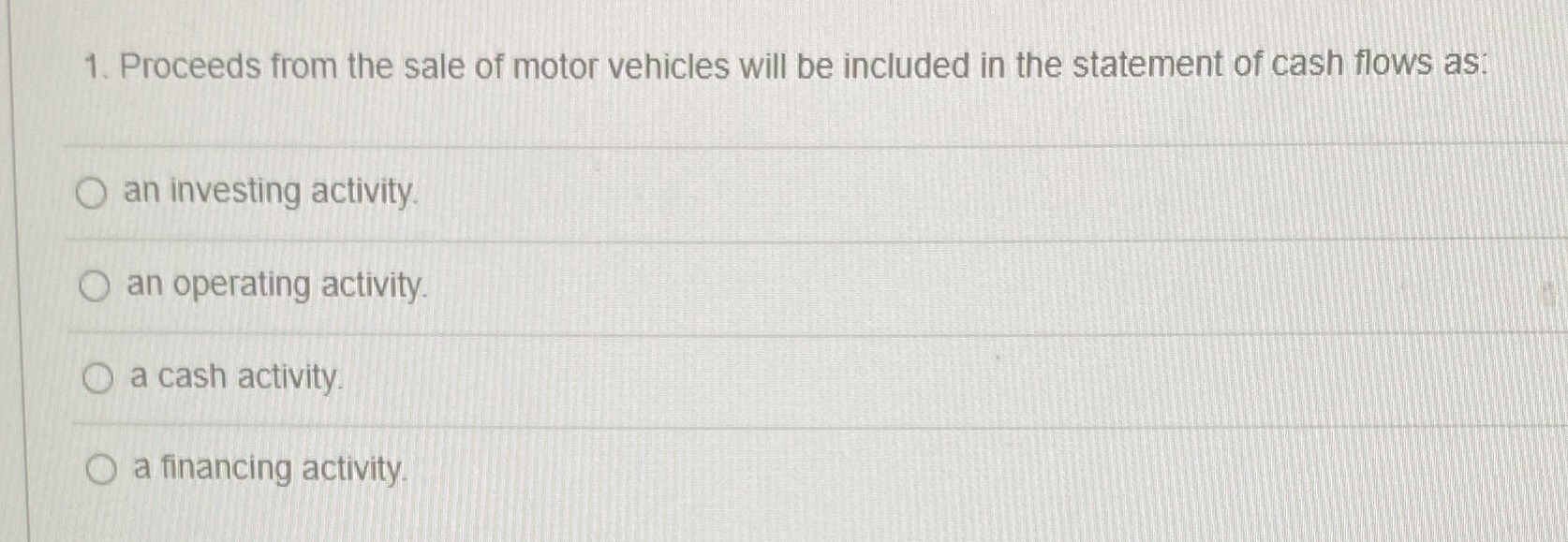 1.proceeds from the sale of motor vehicles will