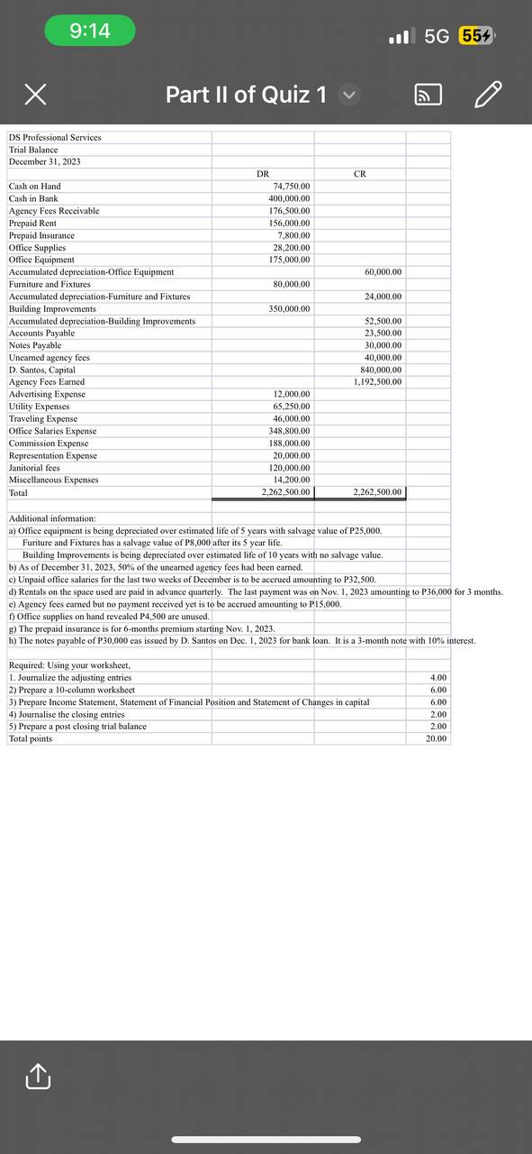 required: 1. journalize the adjusting entries 2.