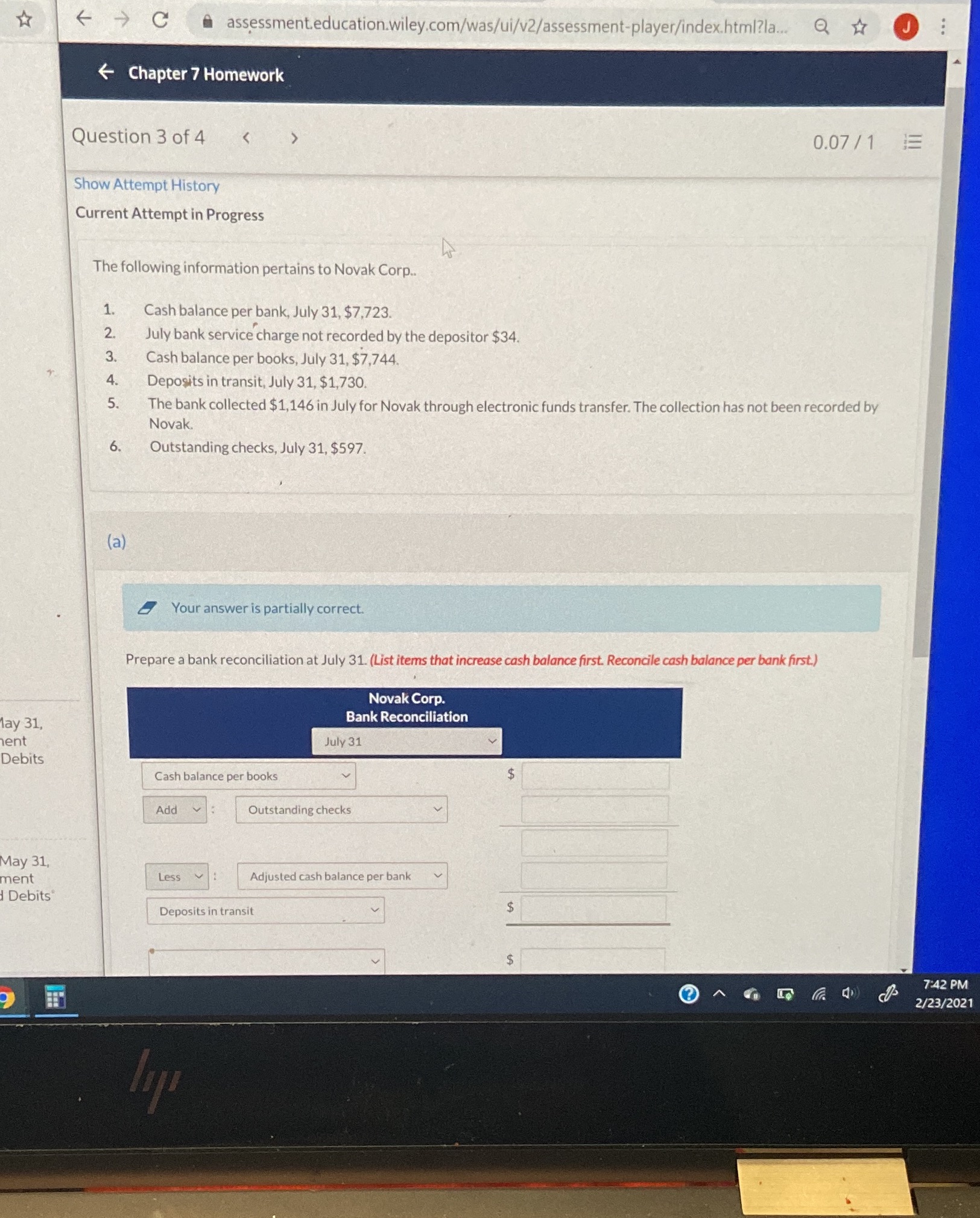 prepare a bank reconciliation at July 31 <  style=