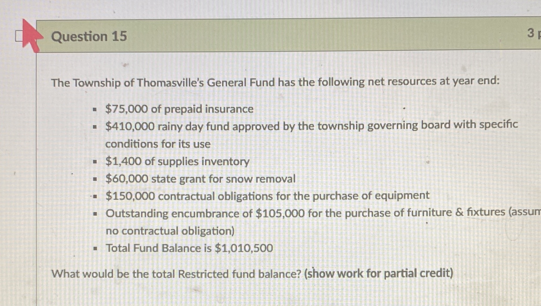 Question 15 3 The Township of Thomasville's