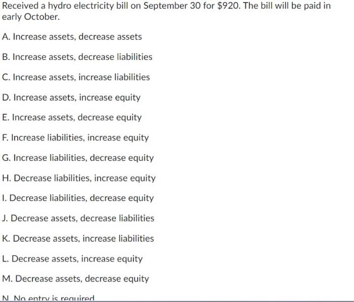 Received a hydro electricity bill on September 30