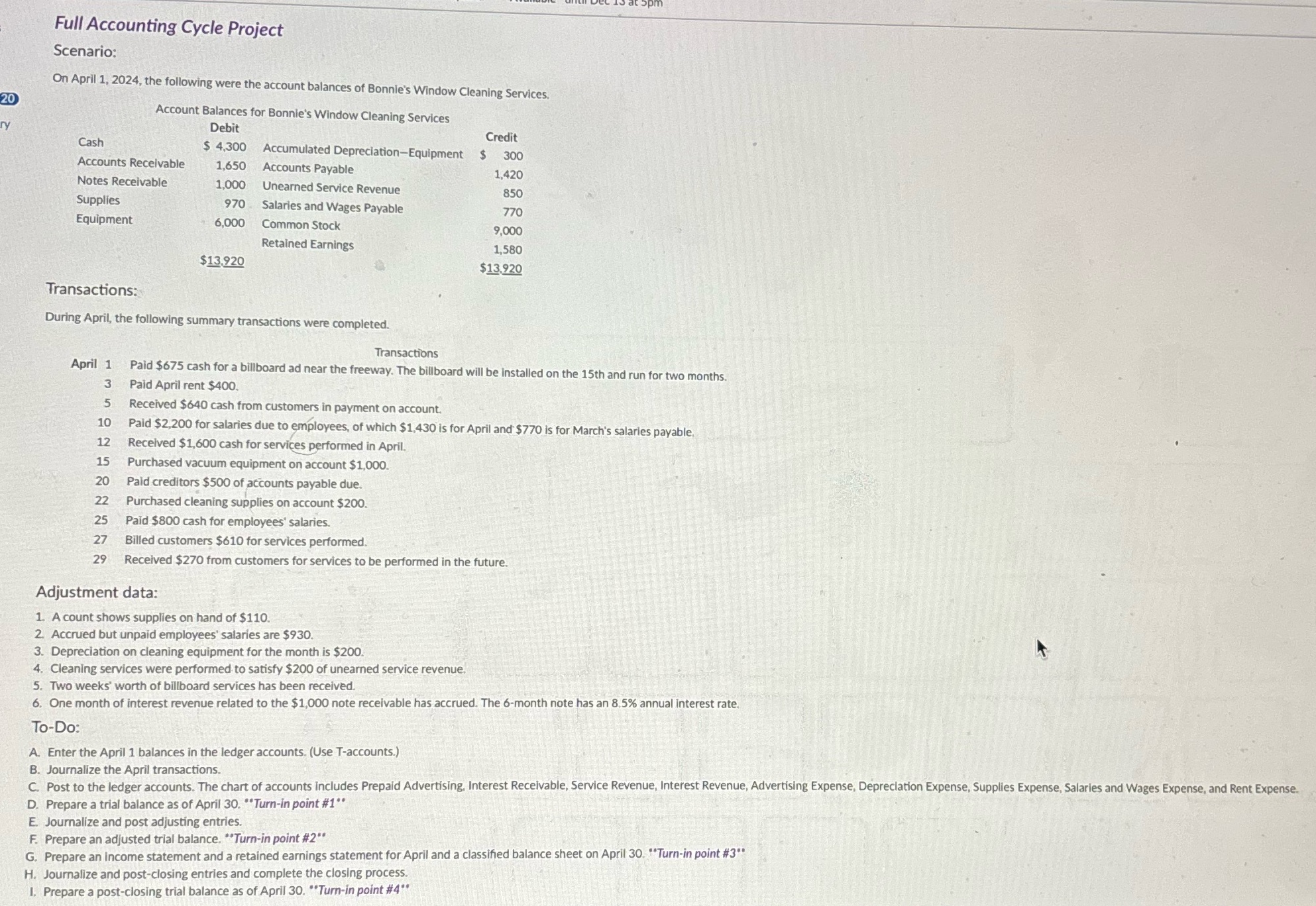 Full Accounting Cycle Project Scenario: On April