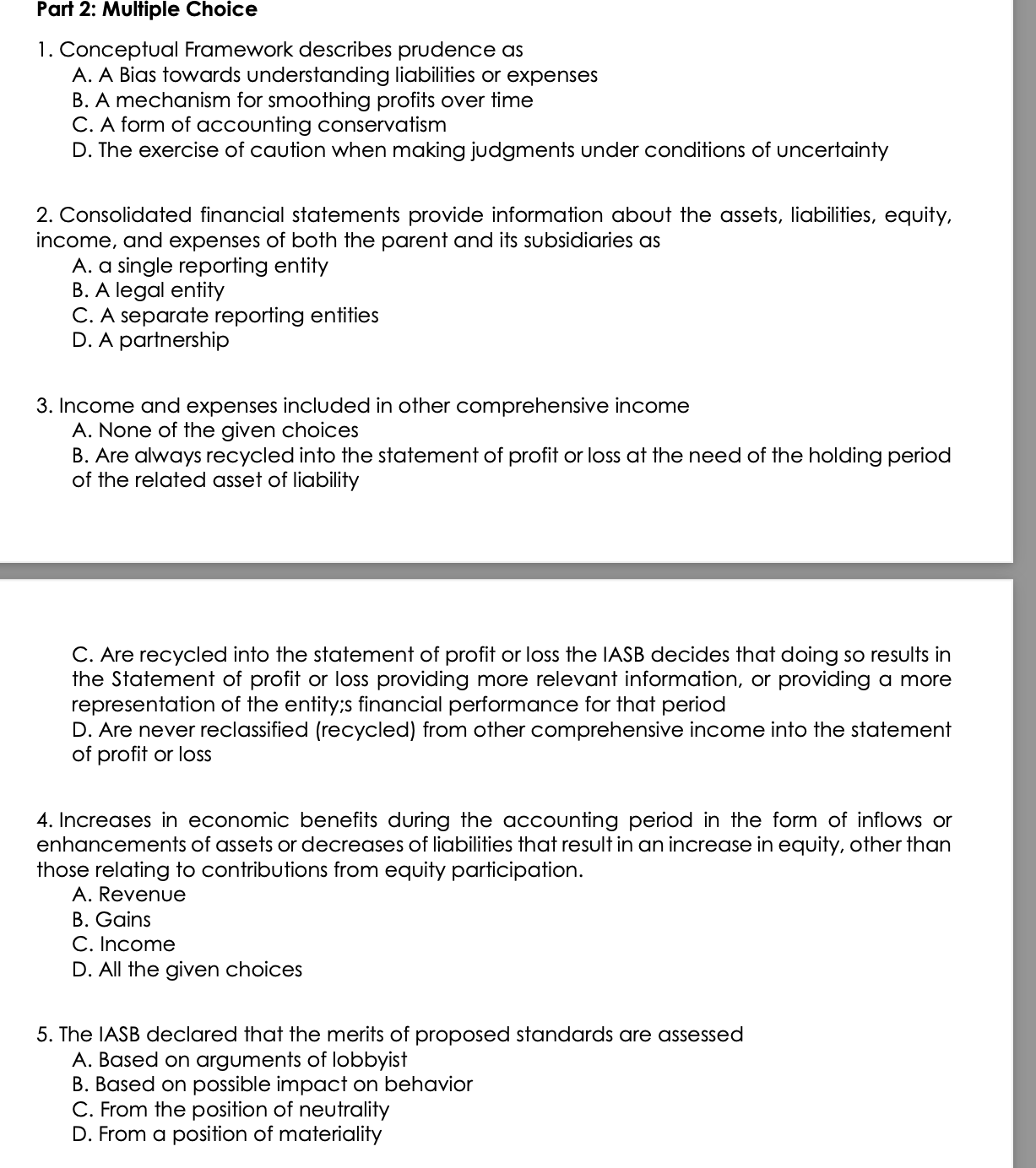 Part 2: Multiple Choice 1. Conceptual Framework