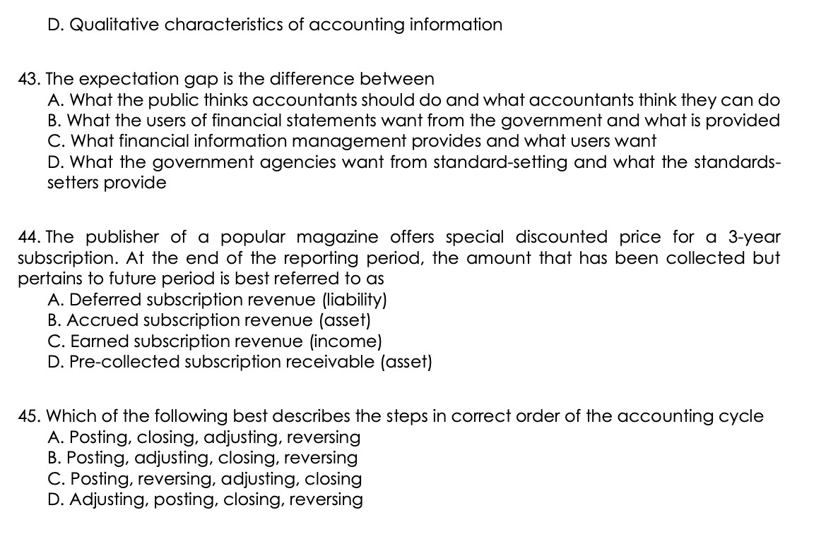 Part 2: Multiple Choice 1. Conceptual Framework