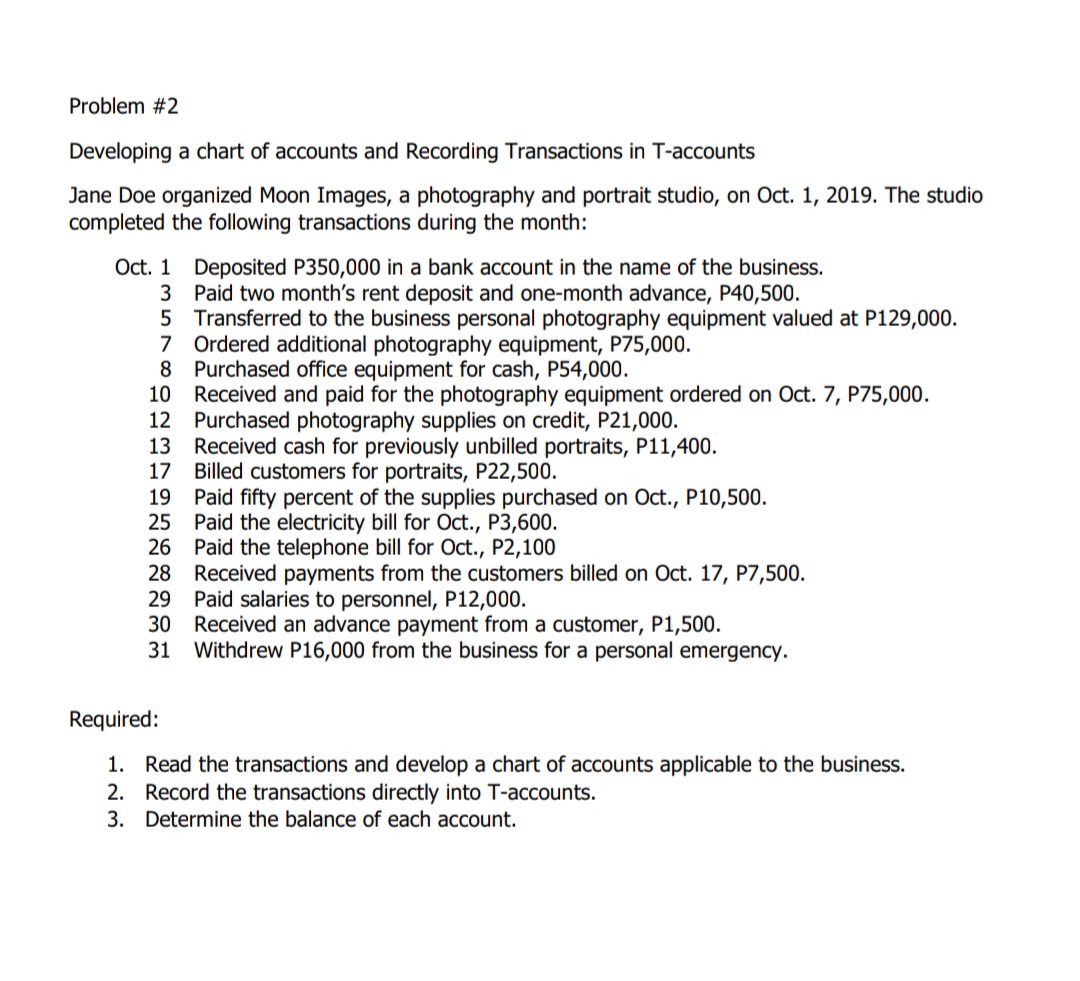 Problem #2 Problem #2 Developing a chart of