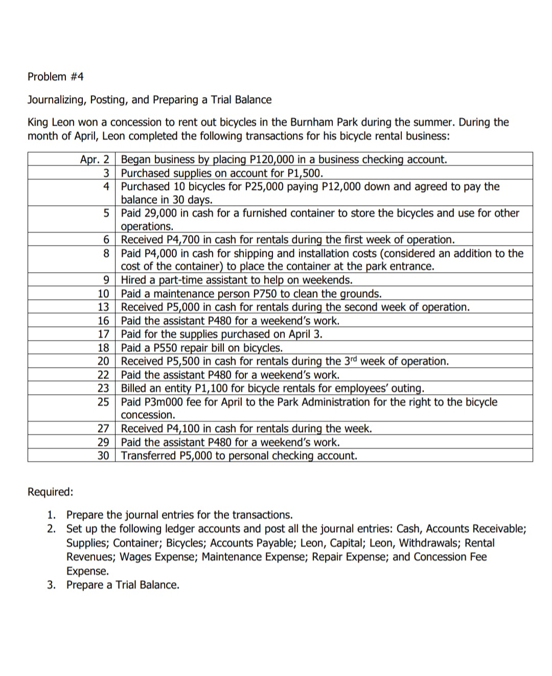 Problem #4 Problem #4 Journalizing, Posting, and
