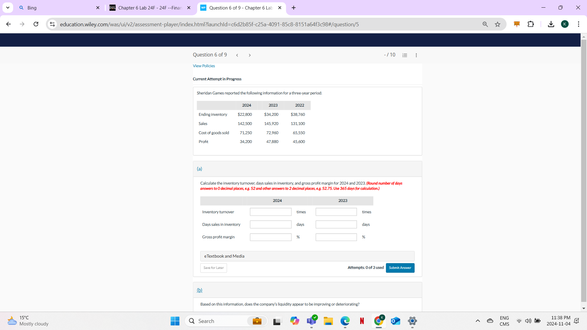 Q Bing X D2L Chapter 6 Lab 24F - 24F --Finan x WP