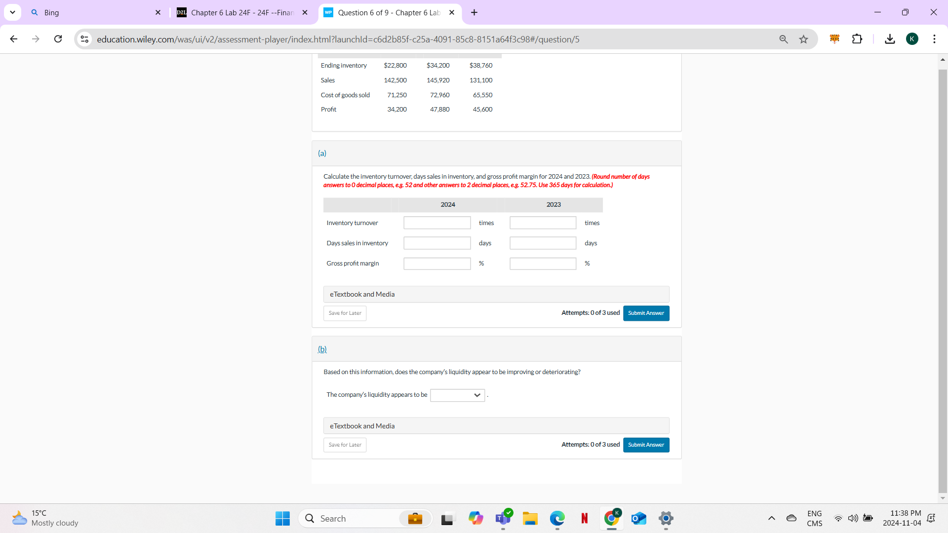 Q Bing X D2L Chapter 6 Lab 24F - 24F --Finan x WP