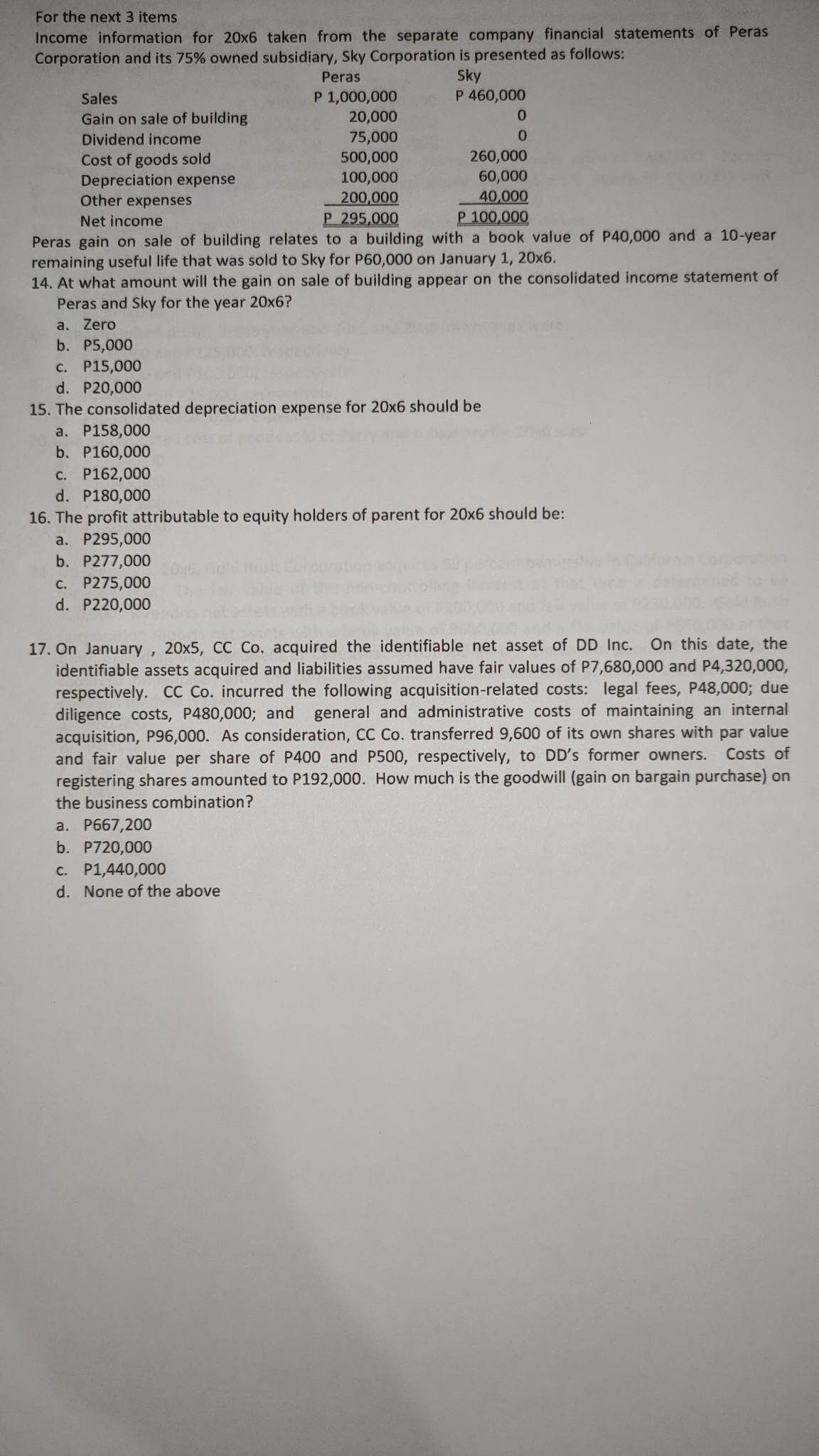 For the next 3 items Income information for 20x6