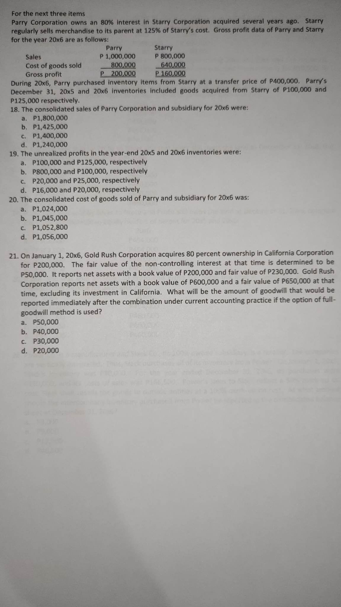 For the next 3 items Income information for 20x6