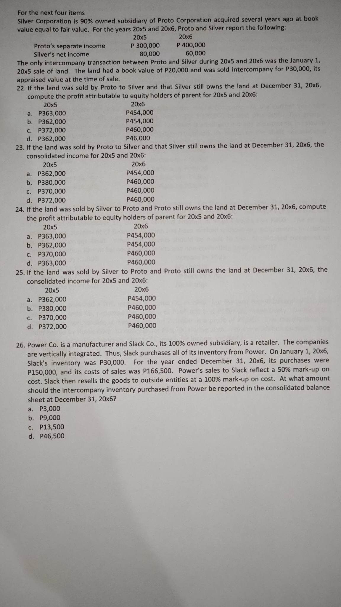 For the next 3 items Income information for 20x6