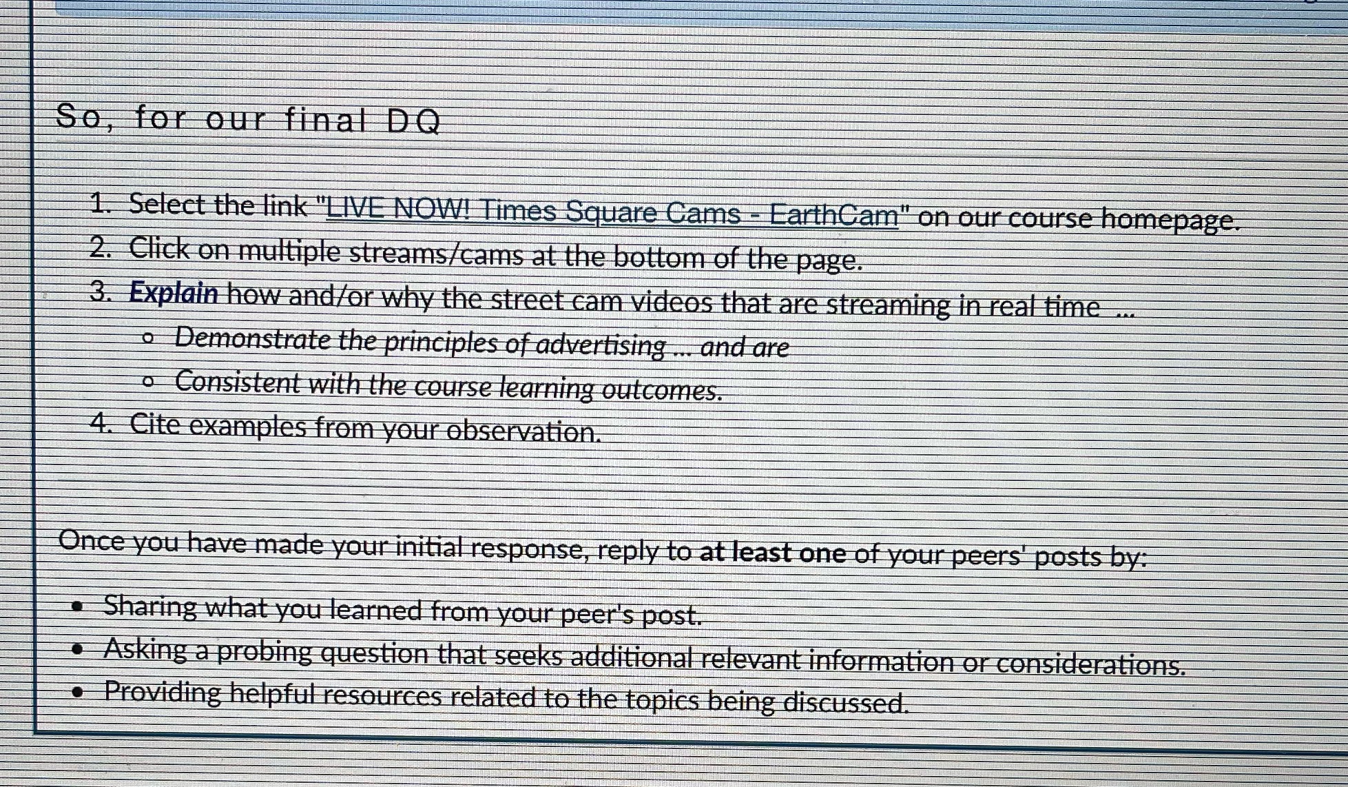 So, for our final DQ 1. Select the link "LIVE