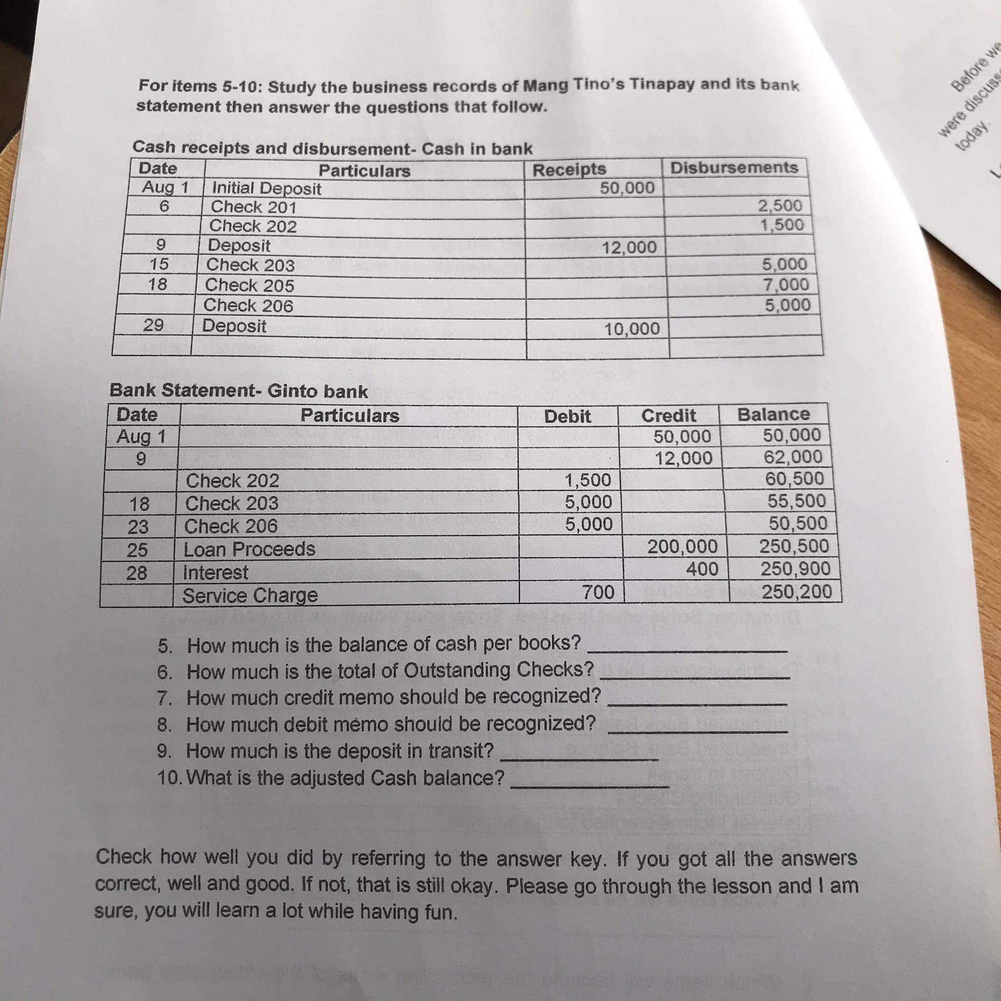 Before W For items 5-10: Study the business