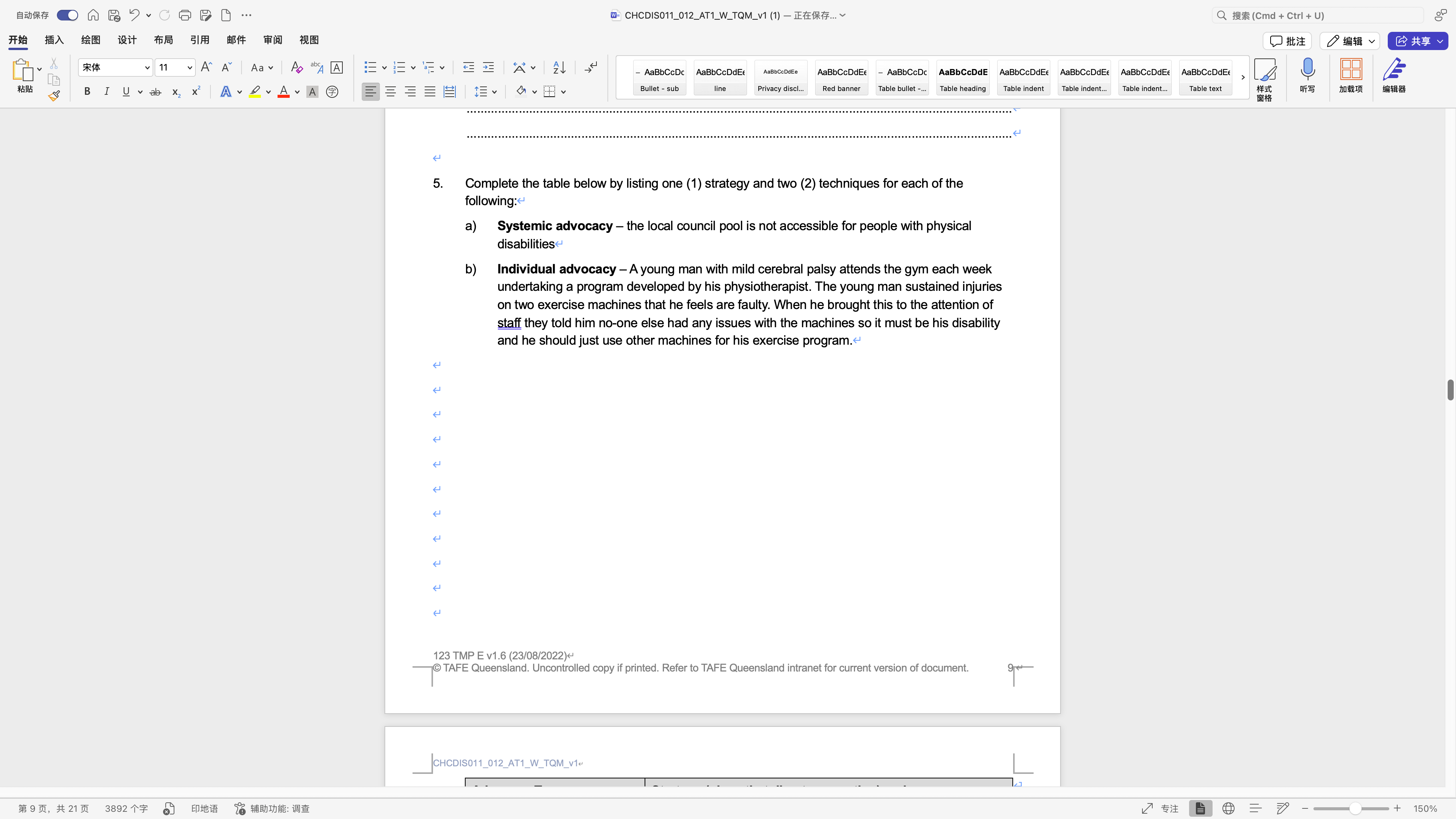 5. Complete the table below by listing one (1)