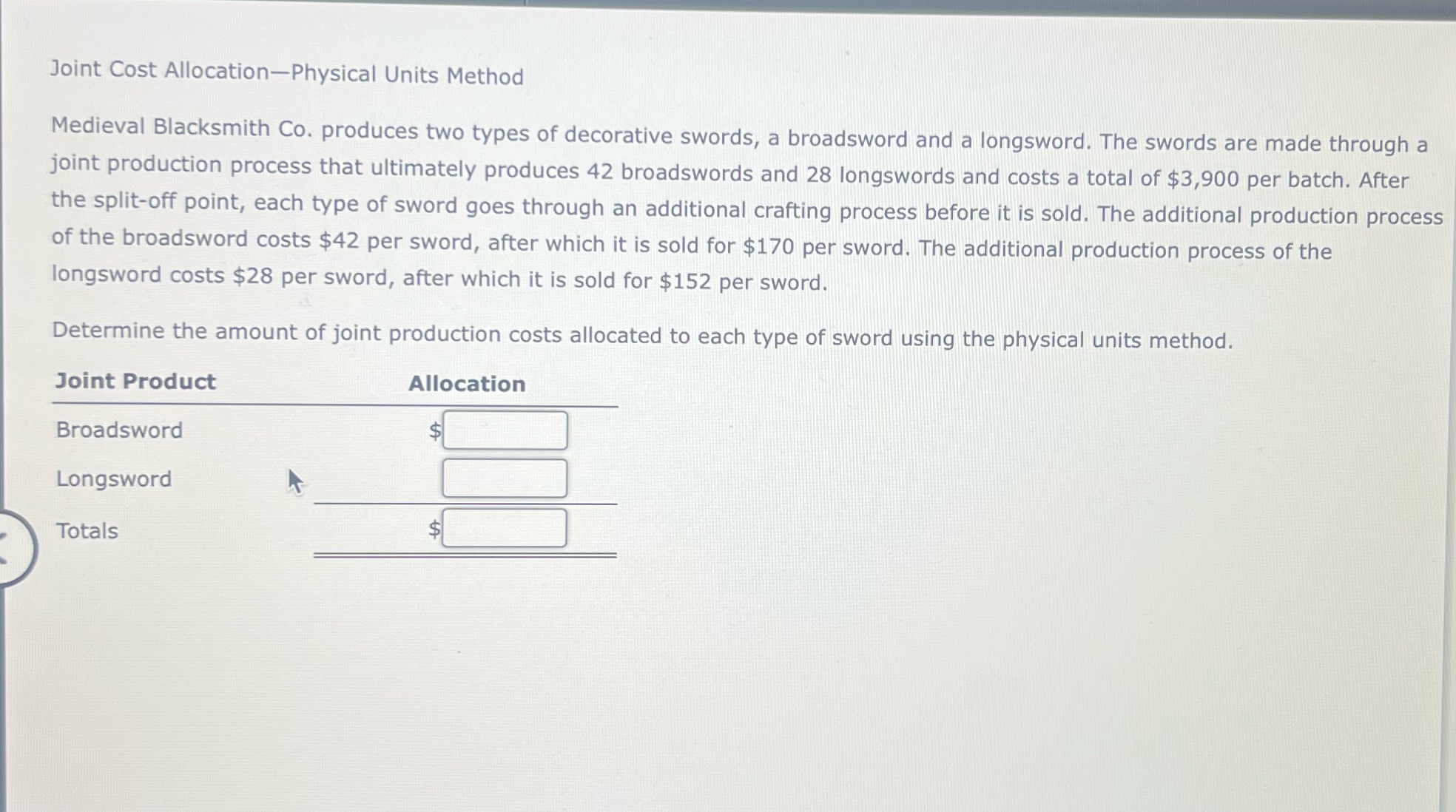 Joint Cost Allocation-Physical Units Method