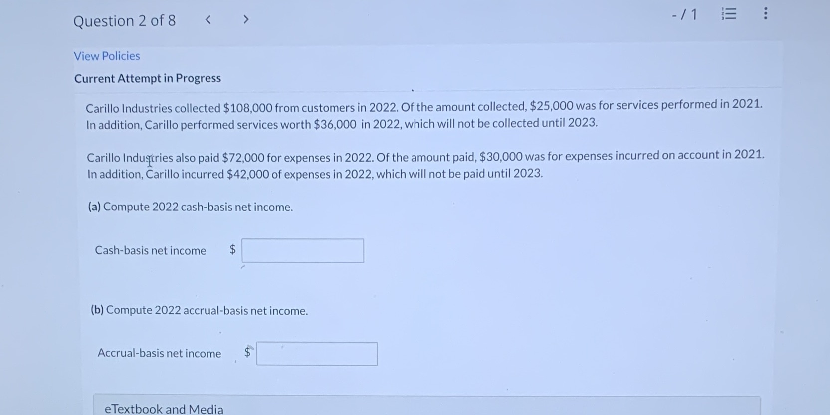Question 2 of 8 - /1 E . .. View Policies Current
