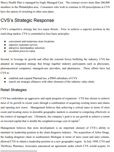 Based on the advance reading about the CVS